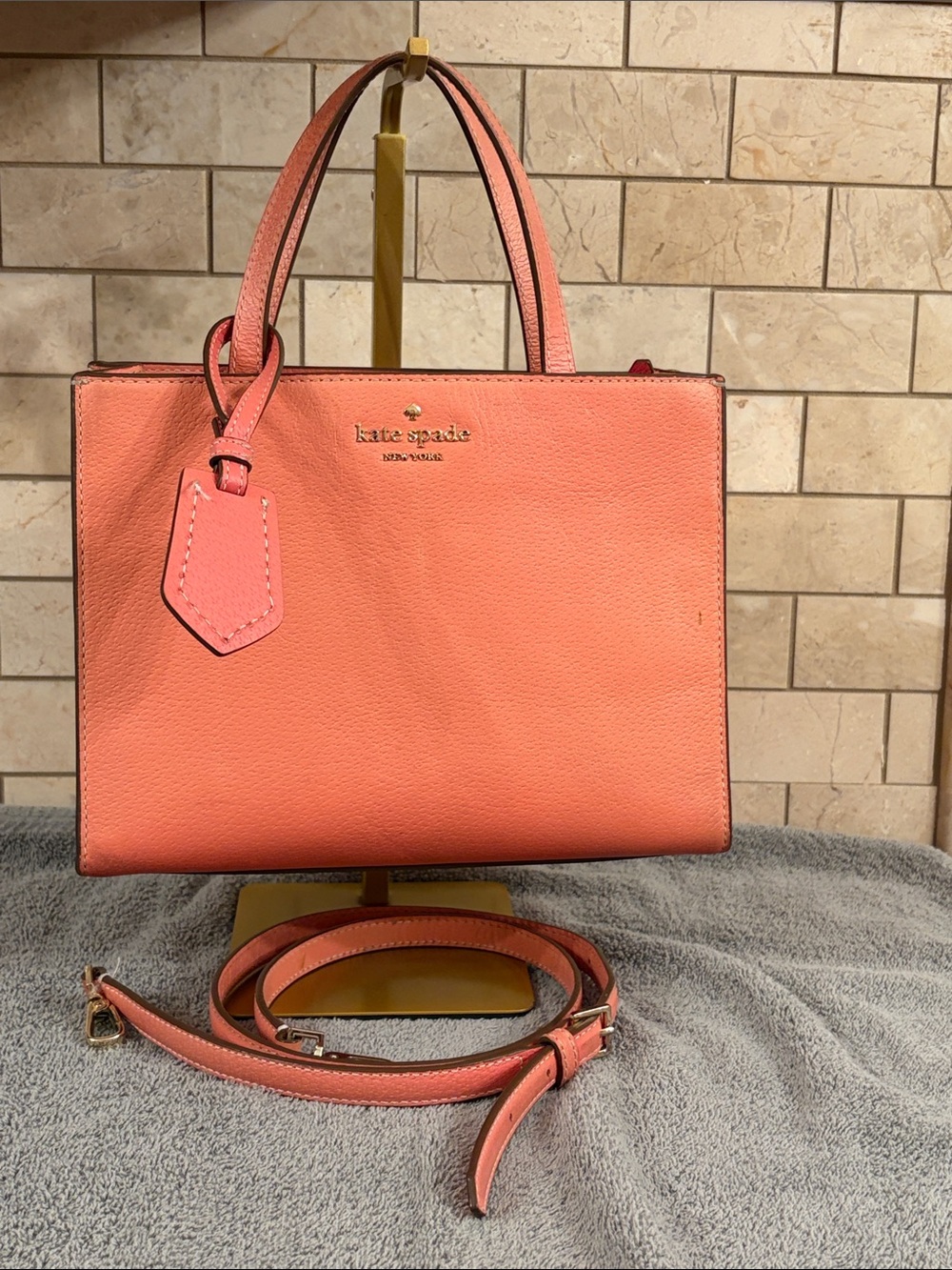 kate spade Coral-Peach Leather Satchel with Removable Strap